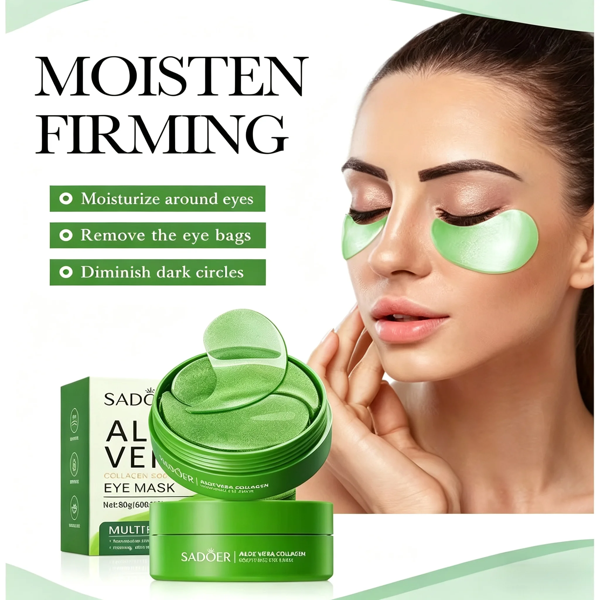 60 Pieces of Aloe Vera Collagen Eye Mask Moisturizing Firming , Bright and Transparent Eye Mask Patches, Suitable for All Skin