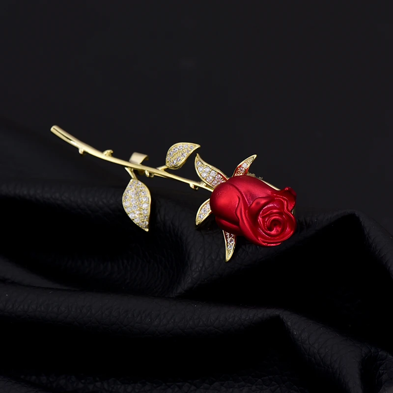 Creative Beautiful Rhinestone Rose Flower Brooches for Women Lady Elegant Flower Pin Summer Wedding Party Valentine's Day Gift - Image 6