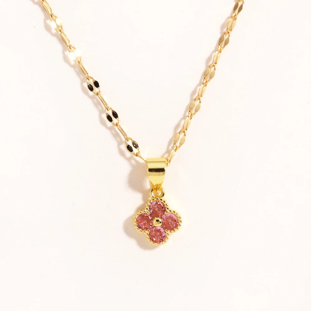 Violet Clover Pendant Necklace - Hypoallergenic 316L Stainless Steel, Tarnish-Free - Image 6