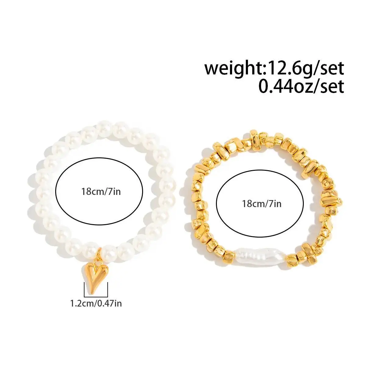 2Pcs/Set Elegant Imitation Pearl Bracelet for Women Bohemian Elastic Rope Chain Bracelet with Heart Pendant Jewelry Gift - Image 5