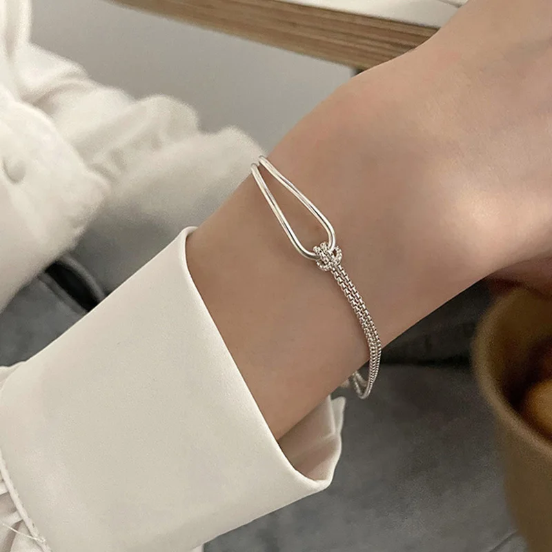 New S925 Silver Minimalist Geometric Collage Bracelet Women's Jewelry Exquisite and Elegant for Birthday and Christmas Gifts - Image 5