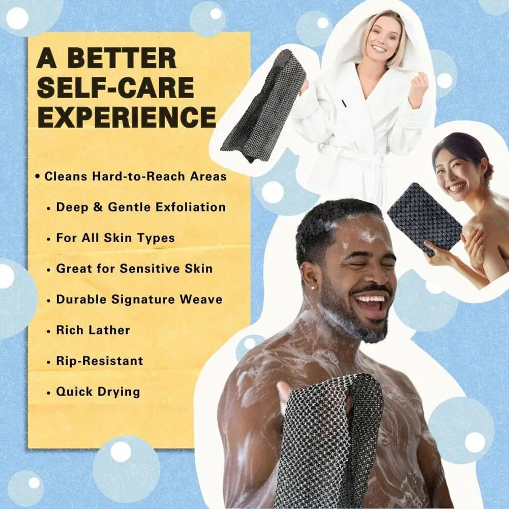 Back Scrubbing Towel Dual Sided Durable Exfoliating Body Towel Back Strap Unisex Detox Mud Back Scrub Extended Bathing Towel - Image 3