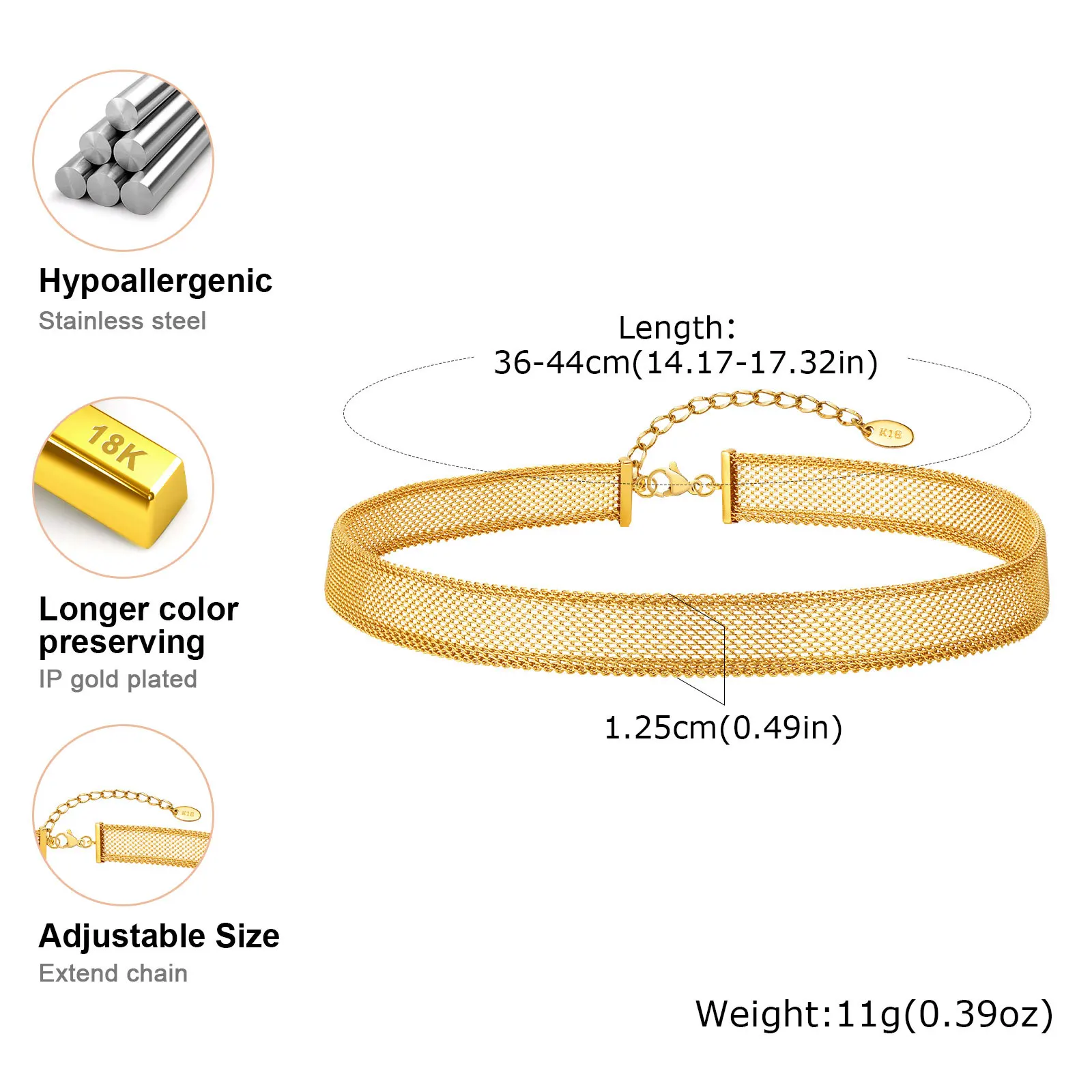 Gold Mesh Waterproof Choker Necklace | Non-Tarnish Everyday Layering Chain - Image 5