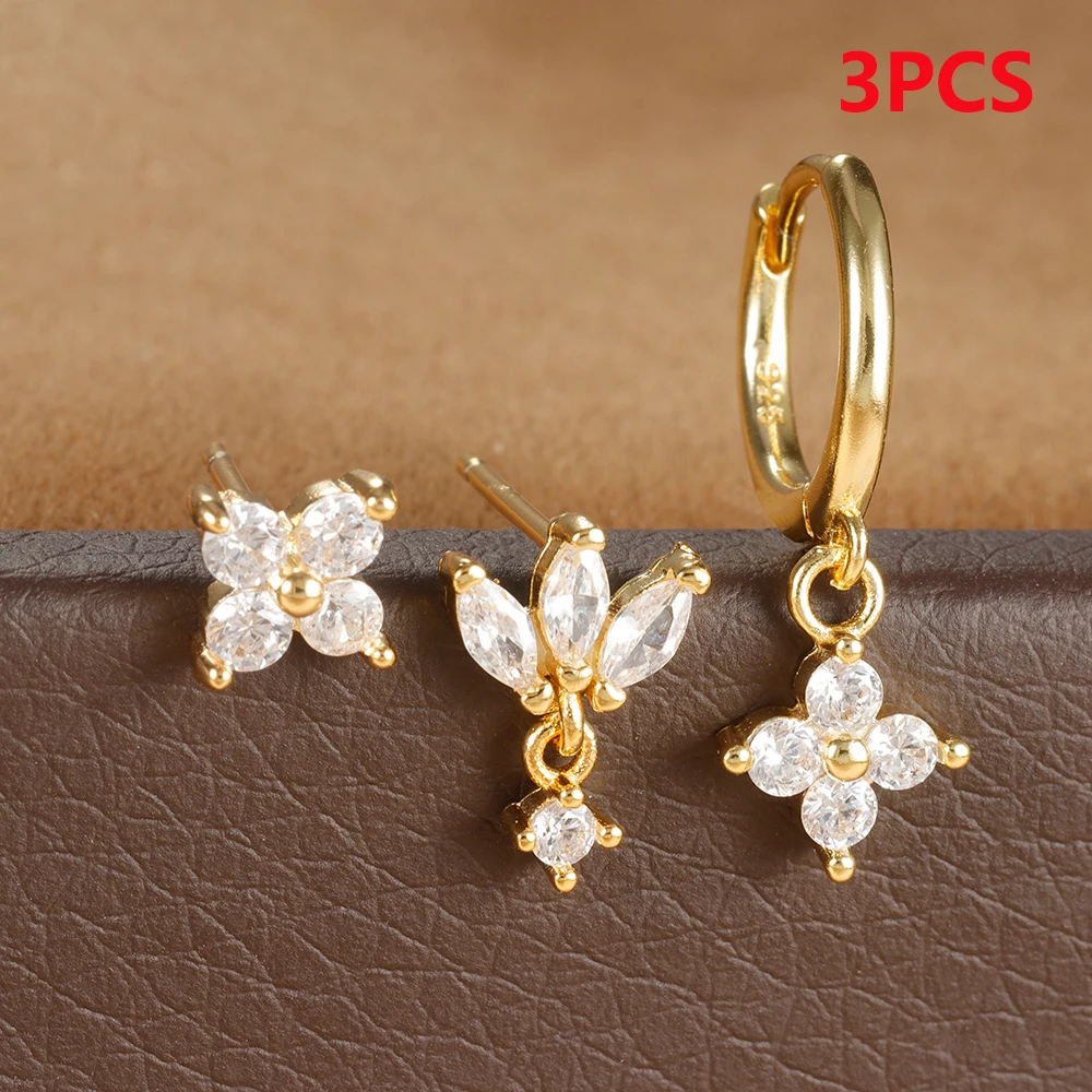 3PCS Stainless Steel Multicolor Crystal Hoop Earrings Set For Women Zircon 18K Gold Plated Huggie Pendant Piercing Jewelry - Image 13