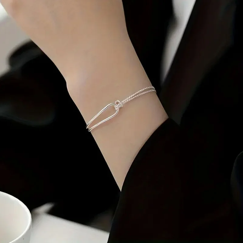 New S925 Silver Minimalist Geometric Collage Bracelet Women's Jewelry Exquisite and Elegant for Birthday and Christmas Gifts - Image 6