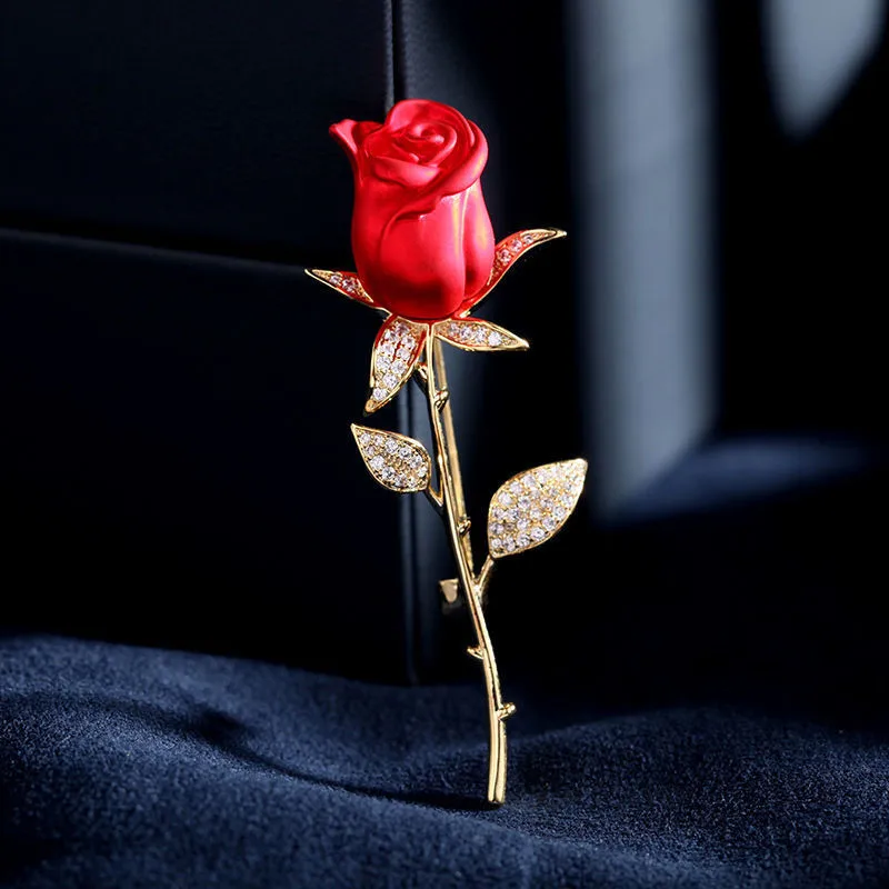Creative Beautiful Rhinestone Rose Flower Brooches for Women Lady Elegant Flower Pin Summer Wedding Party Valentine's Day Gift - Image 4