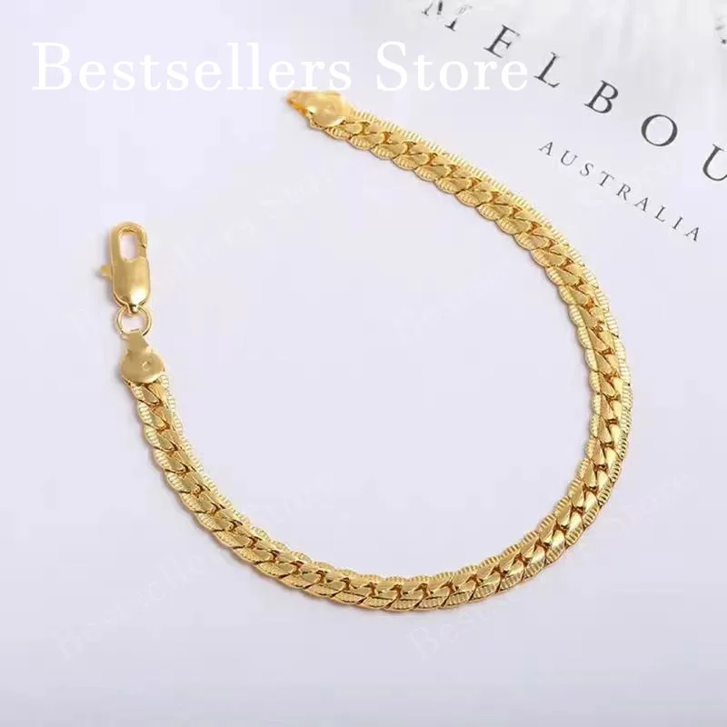 925 Sterling Silver, 18K Gold, 5mm Embossed Bracelet - Fashionable for Men and Women, Charming, Wedding Gifts and Jewelry - Image 3