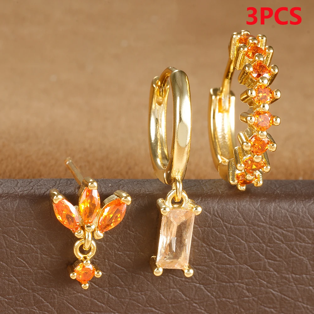 3PCS Stainless Steel Multicolor Crystal Hoop Earrings Set For Women Zircon 18K Gold Plated Huggie Pendant Piercing Jewelry - Image 5
