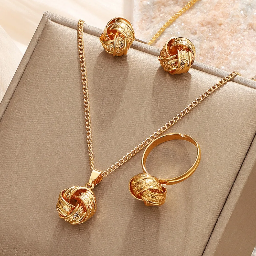 Knotted Trio Jewelry Set - Necklace, Earrings & Ring Gift Set for Women