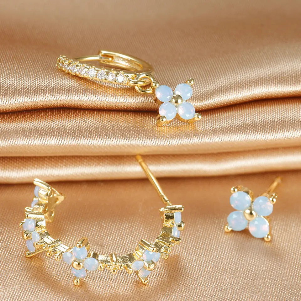 Trio Crystal Huggie Hoop Earrings Set - 18K Gold Plated Stainless Steel - Image 4