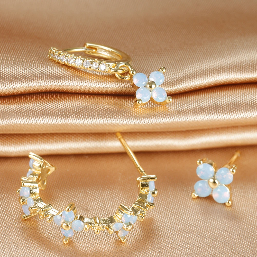 3PCS Stainless Steel Multicolor Crystal Hoop Earrings Set For Women Zircon 18K Gold Plated Huggie Pendant Piercing Jewelry - Image 4