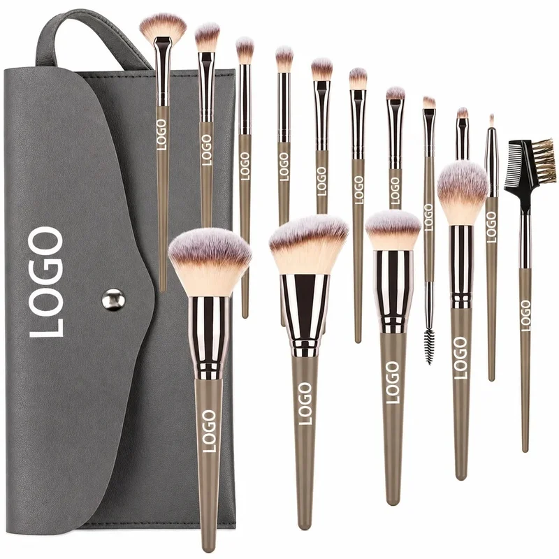 15-Piece Makeup Brush Kit Portable Vegan Cosmetic Brush Set with Travel Bag Soft Synthetic Hair Face Eye Beauty Tools