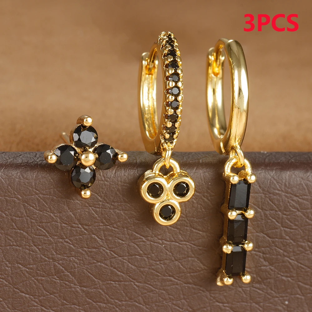 3PCS Stainless Steel Multicolor Crystal Hoop Earrings Set For Women Zircon 18K Gold Plated Huggie Pendant Piercing Jewelry - Image 11