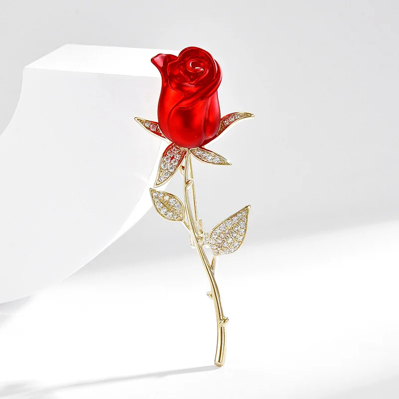 Creative Beautiful Rhinestone Rose Flower Brooches for Women Lady Elegant Flower Pin Summer Wedding Party Valentine's Day Gift - Image 5