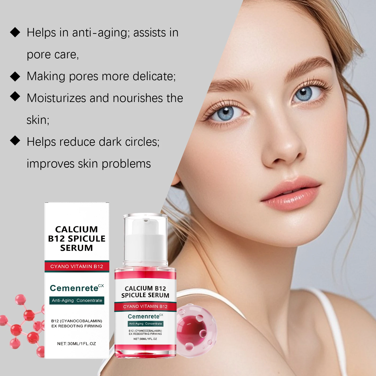 Calcium Skincare Set Anti-Aging Calcium Volume Facial Serum Eye Patches Multi Balm Fade Fine Lines Reduce Dark Circles Nourishes - Image 2