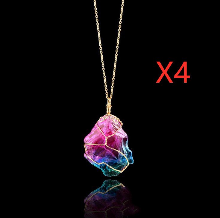 Raw Natural Crystal Wire Wrapped Pendant Necklace - Rainbow Healing Stone - Image 5
