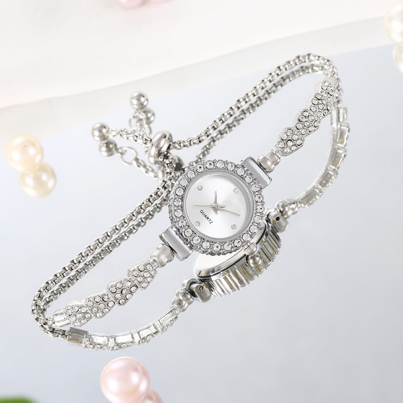 Crystal Bezel Gold Bracelet Watch - Elegant Fashion Watch for Women - Image 6