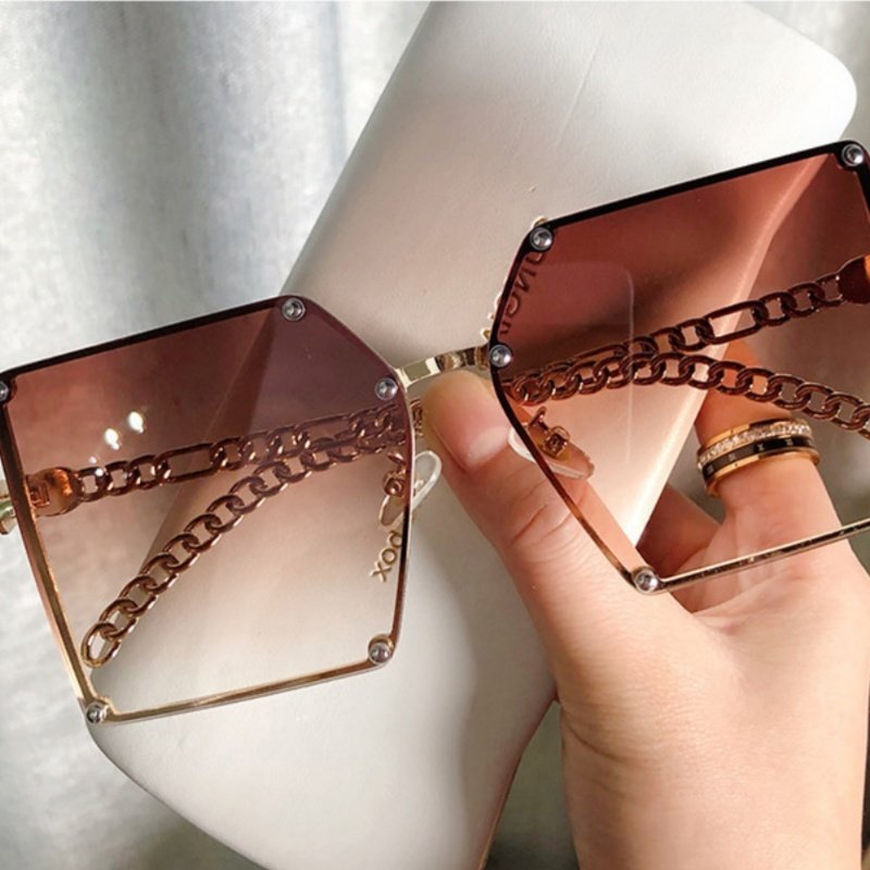 Frameless Square Sunglasses - Statement Metal Chain Sunglasses for Women - Image 6