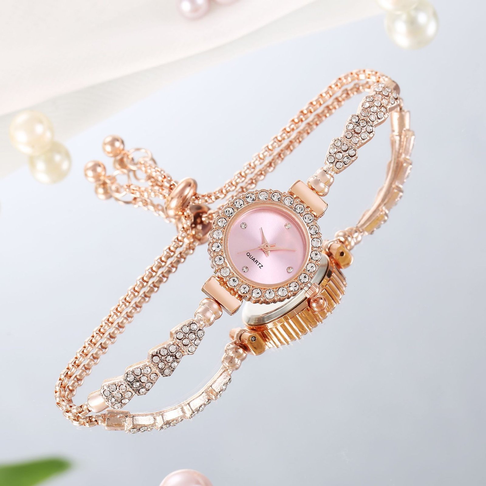 Crystal Bezel Gold Bracelet Watch - Elegant Fashion Watch for Women - Image 2