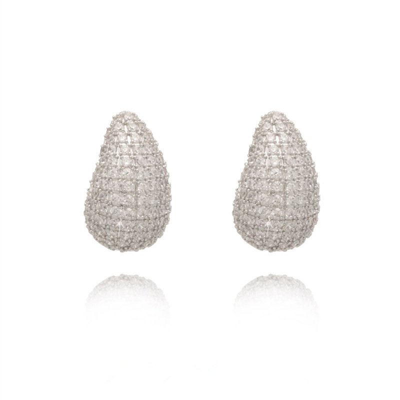 Chunky Dome Drop Earrings - Bold Zircon-Inlaid Statement Piece, Tarnish-Resistant - Image 9