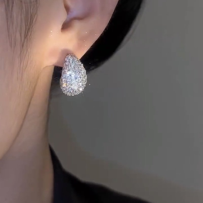 Chunky Dome Drop Earrings - Bold Zircon-Inlaid Statement Piece, Tarnish-Resistant - Image 6